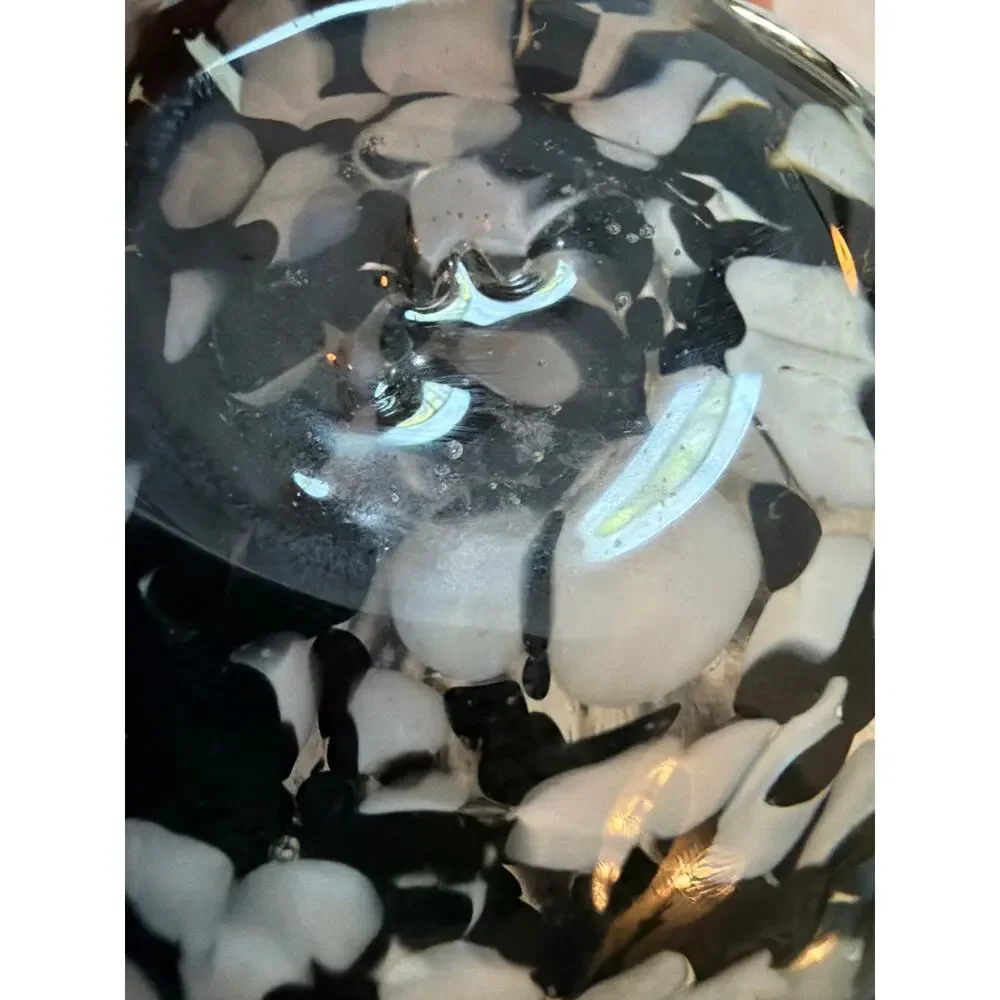 Vintage Black White Art Glass Bud Vase Hand Blown Confetti Speckled 4.5